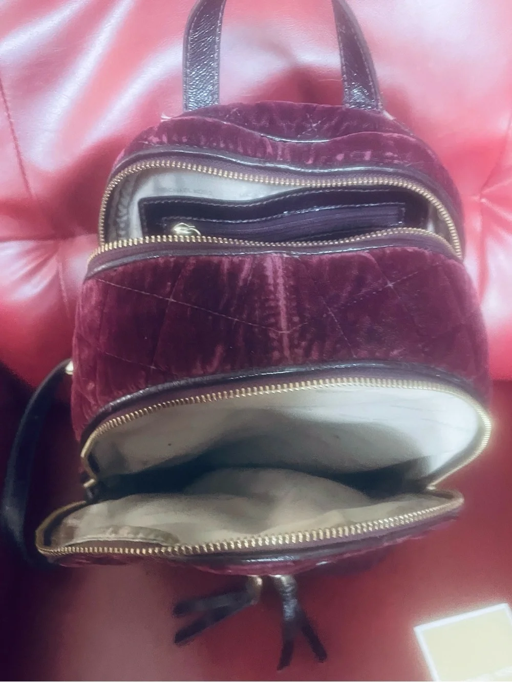 Michael Kors Quilted Velvet Mini Backpack - Deep Wine
